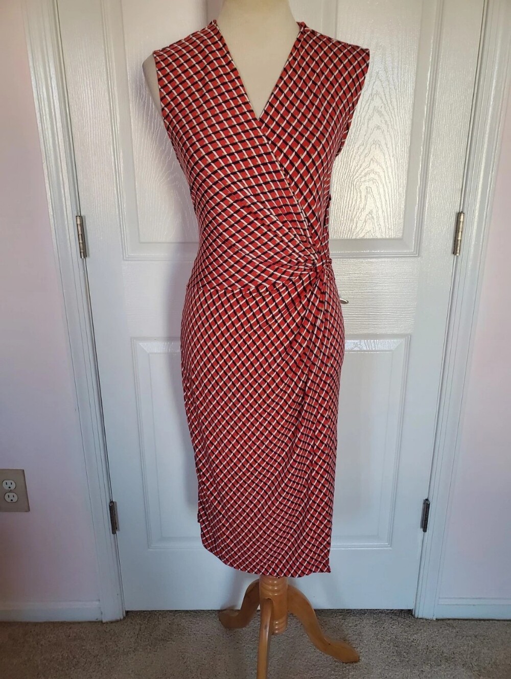 Sleeveless Red Geometric Wrap Dress